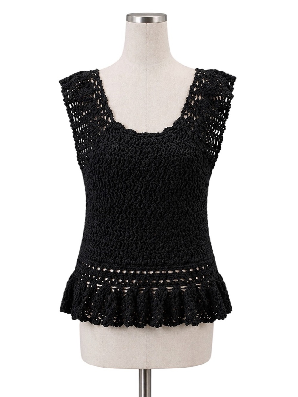 Rails Hattie Crochet Knit Tank Top Peplum Sleeveless Textured Black S NWT